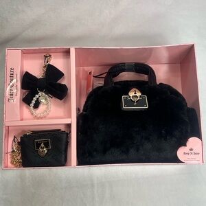 Juicy Couture Liquorice  fur duffle set black bag charm wallet set gif box.